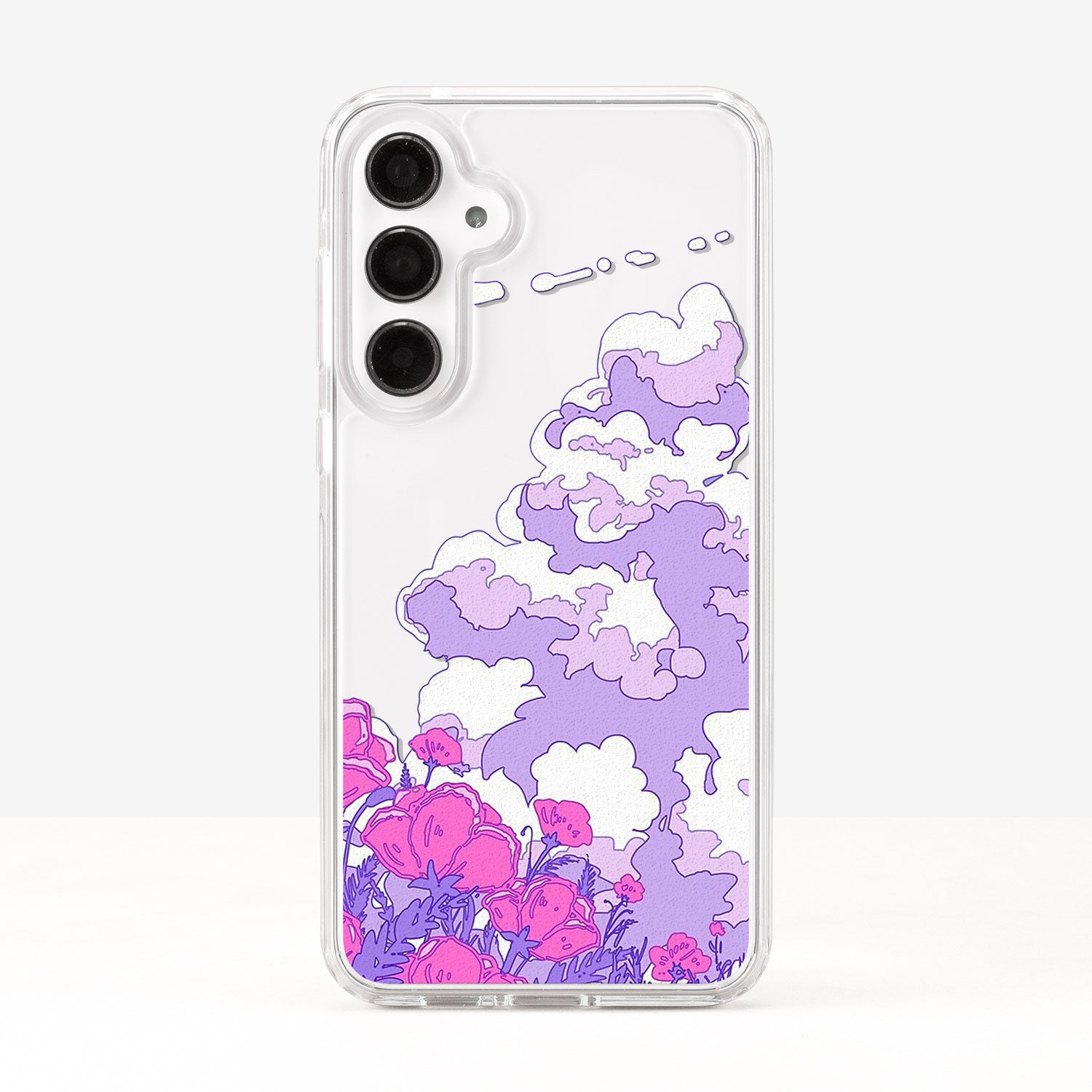 Japanese Landscape Clouds and Red Flowers Phone Case