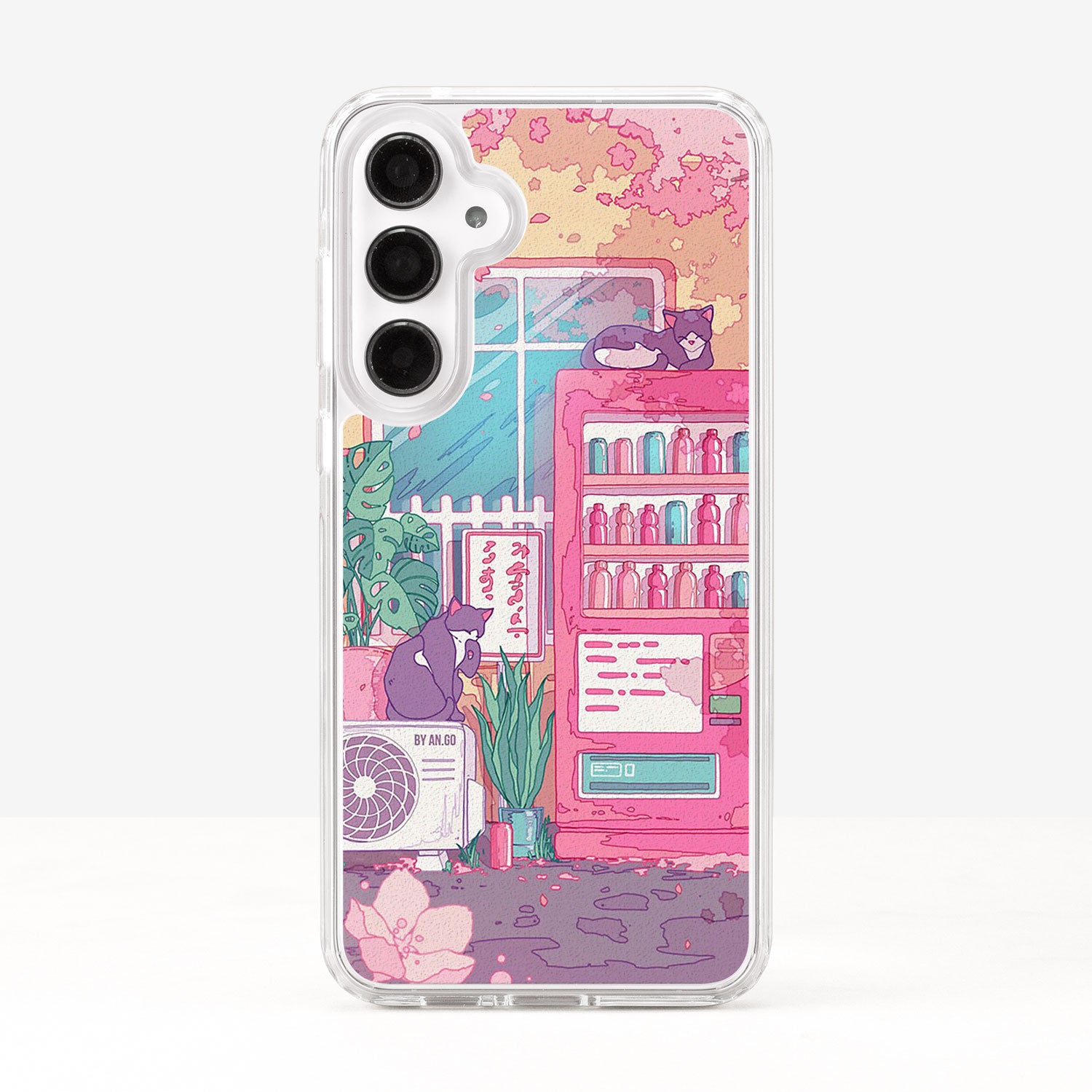 Cute Cat On Wending Machine and Pink Cherry Blossom Phone Case