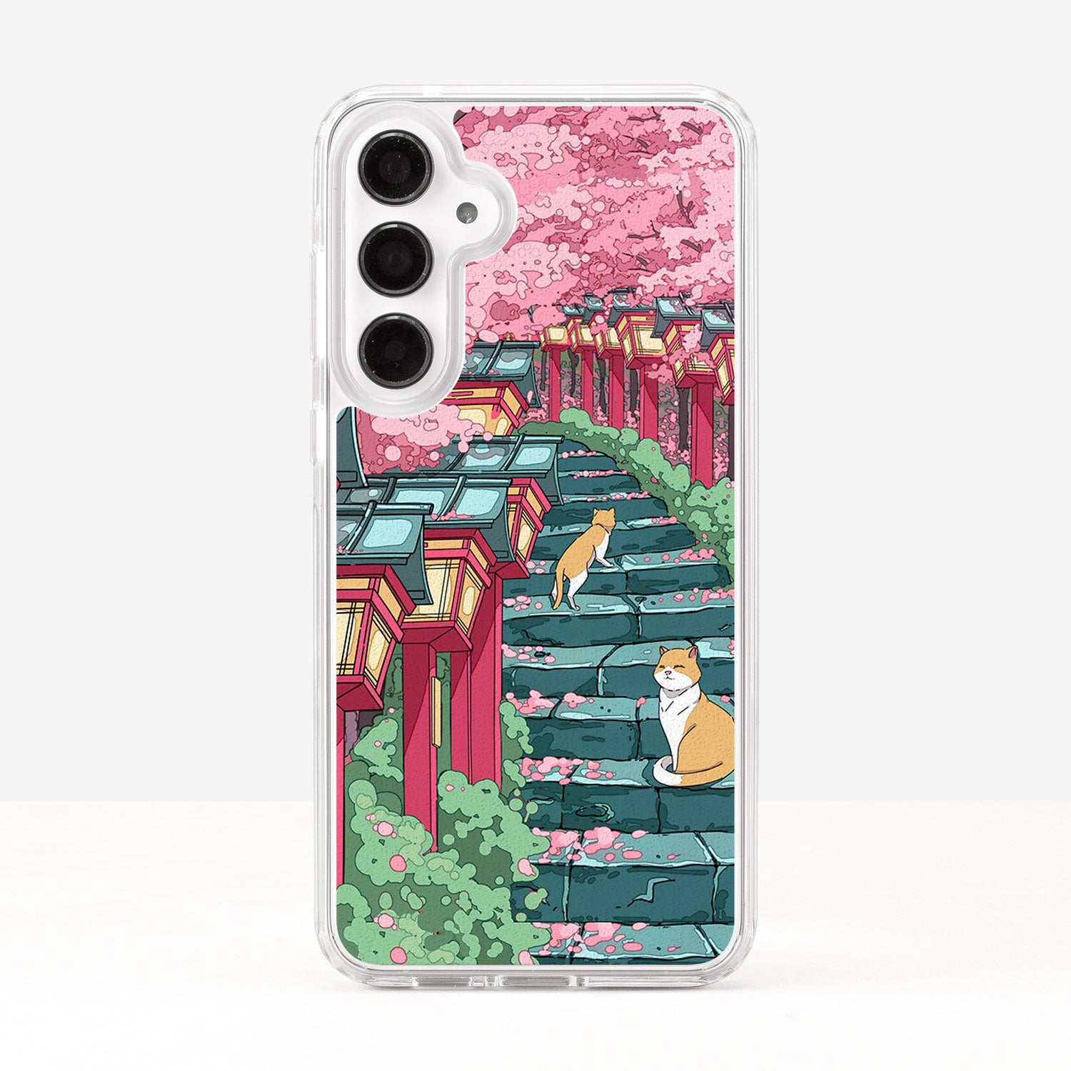 Japanese Landscape Shrine and Cute Cats Phone Case