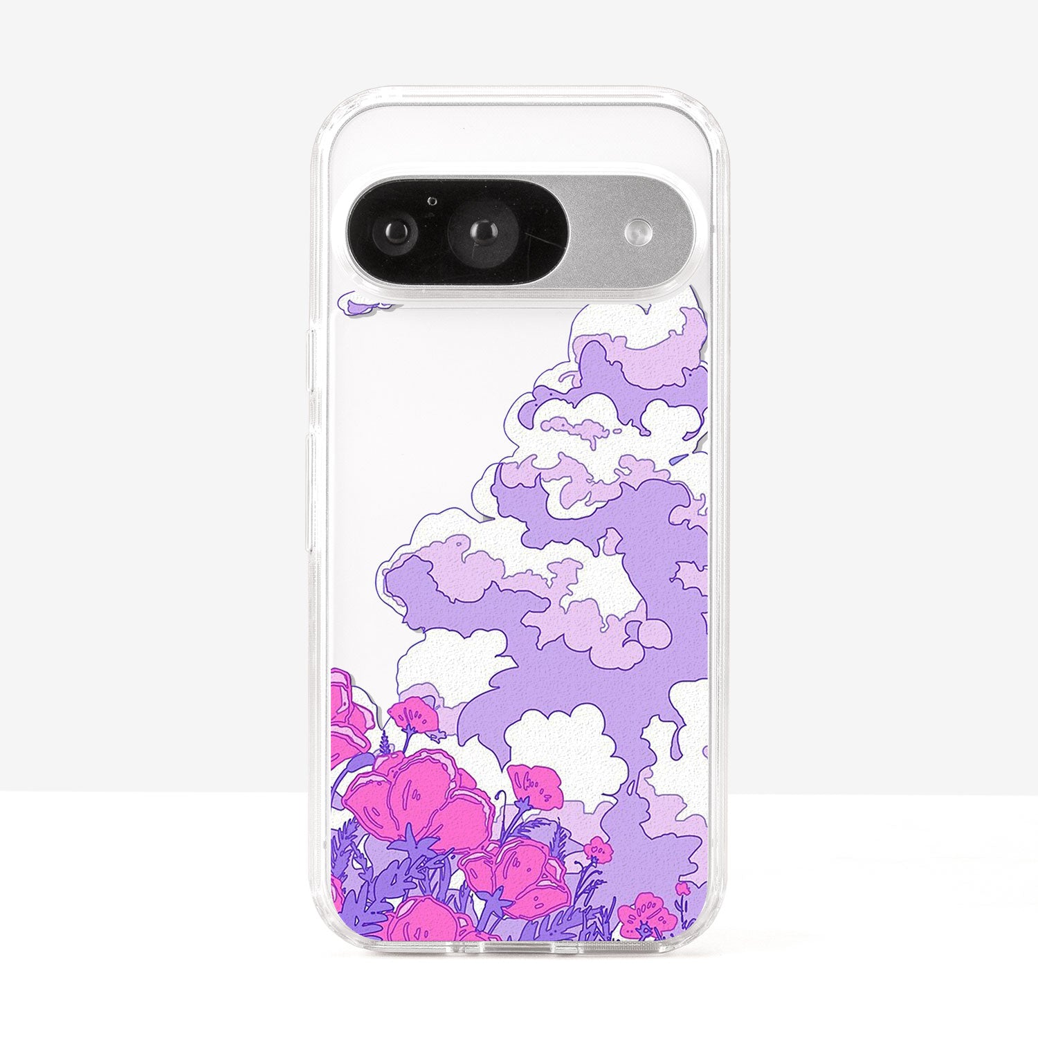 Japanese Landscape Clouds and Red Flowers Phone Case