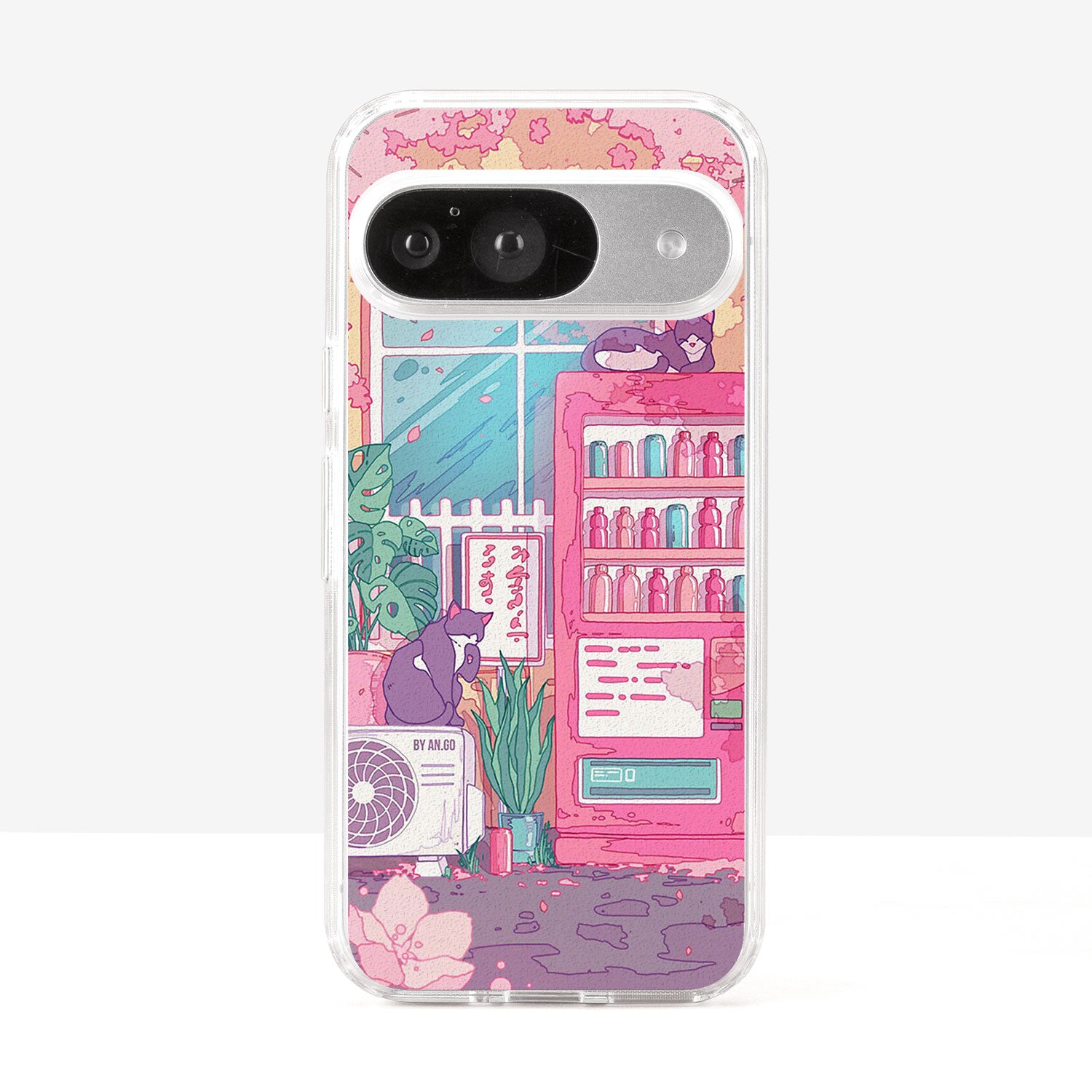 Cute Cat On Wending Machine and Pink Cherry Blossom Phone Case