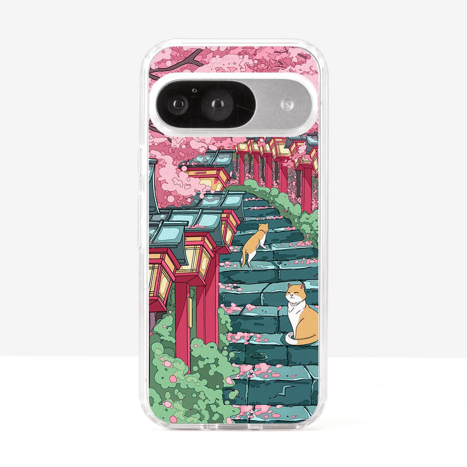 Japanese Landscape Shrine and Cute Cats Phone Case