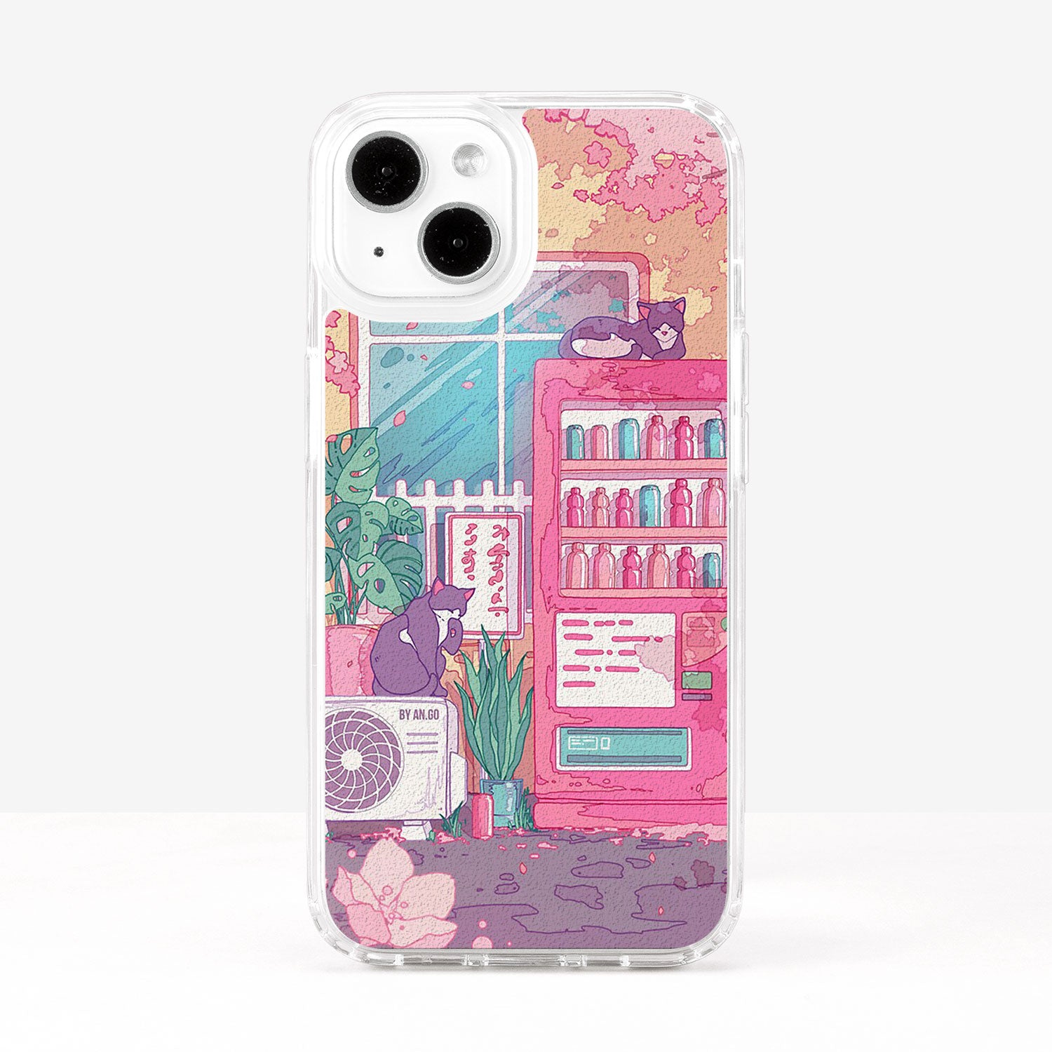 Cute Cat On Wending Machine and Pink Cherry Blossom Phone Case