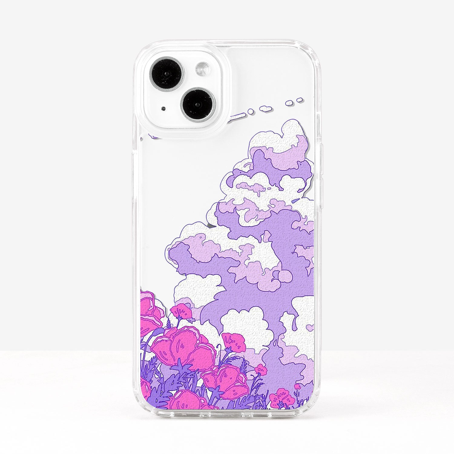 Japanese Landscape Clouds and Red Flowers Phone Case