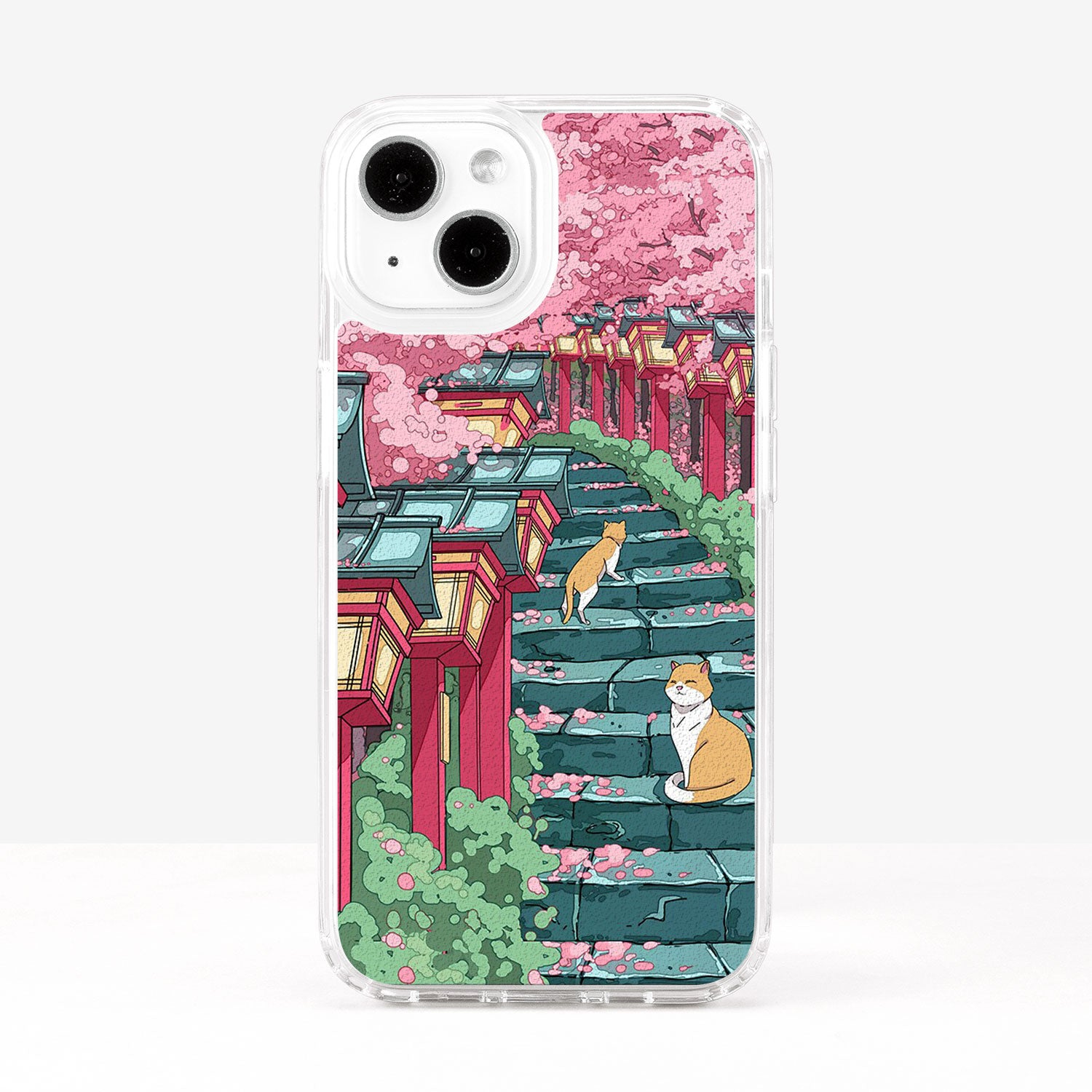 Japanese Landscape Shrine and Cute Cats Phone Case