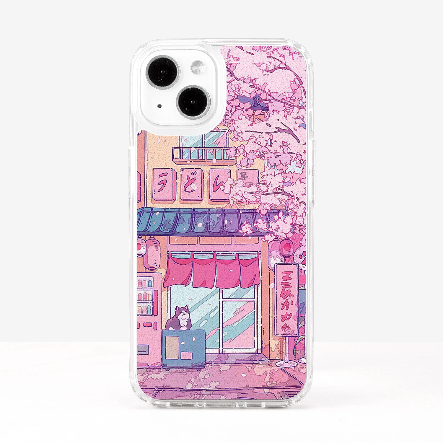 Cute Cat and Pink Cherry Blossom Phone Case