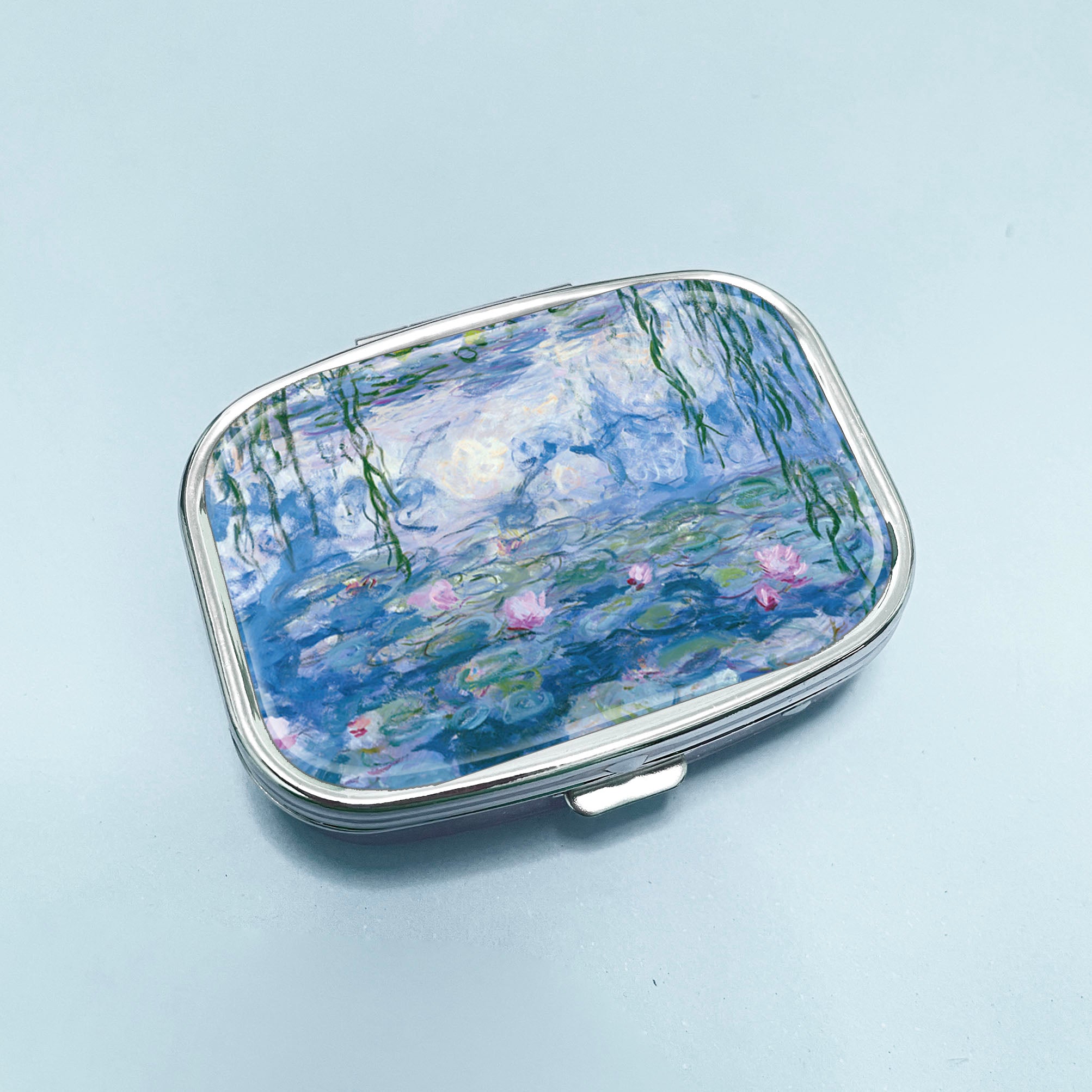 Water Lily Pill Box, Small Pill Case for Purse & Pocket, Cute Travel Medicine Organizer, Portable Medicine Container Holder to Hold Vitamins, Medication, Fish Oil & Supplement