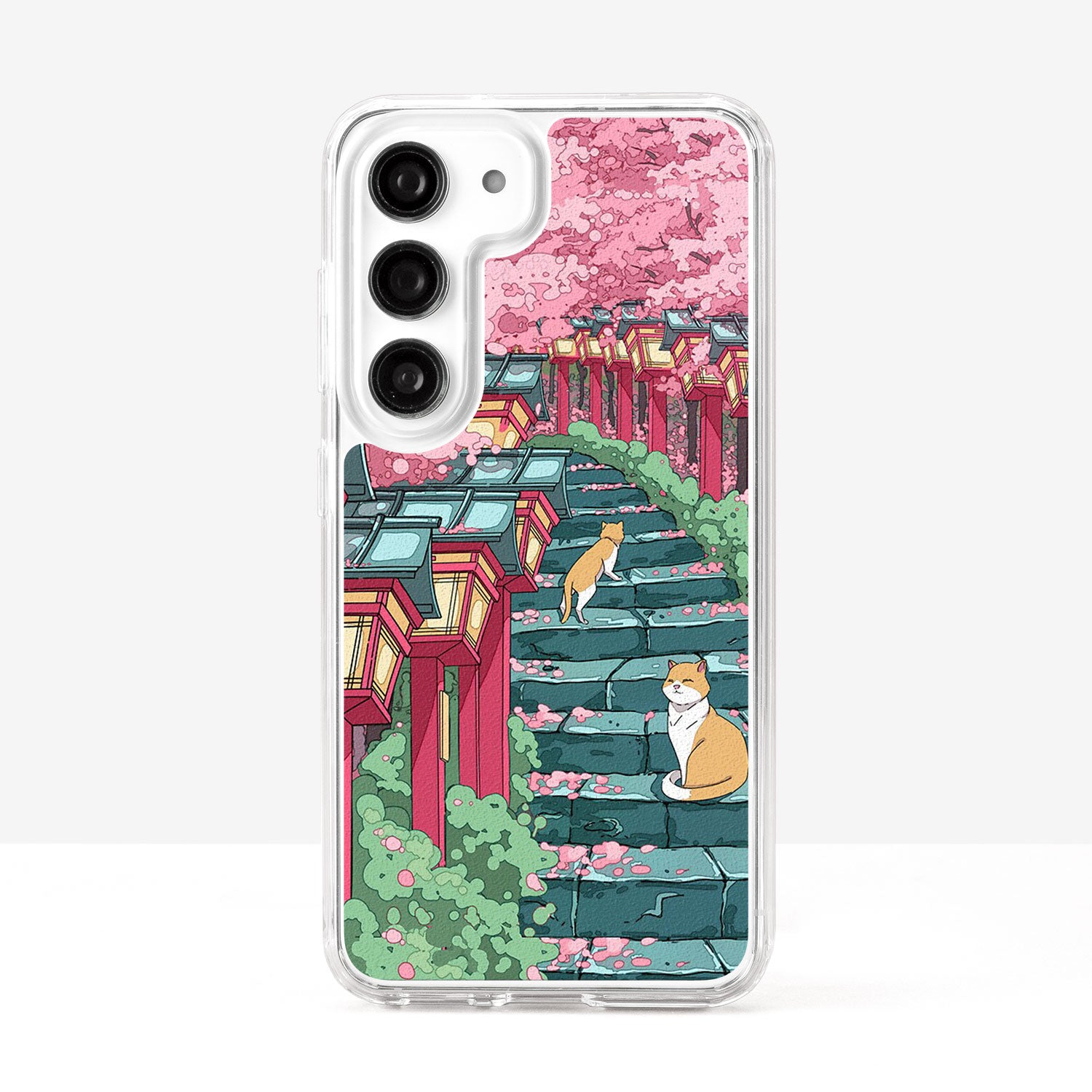 Japanese Landscape Shrine and Cute Cats Phone Case