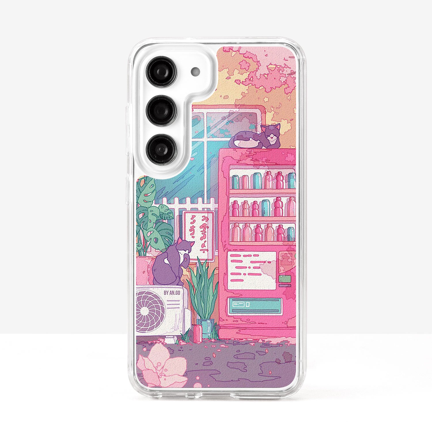 Cute Cat On Wending Machine and Pink Cherry Blossom Phone Case