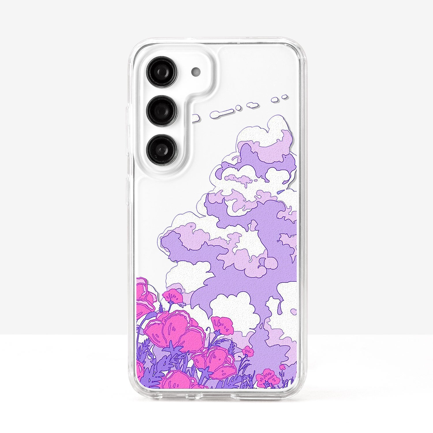 Japanese Landscape Clouds and Red Flowers Phone Case